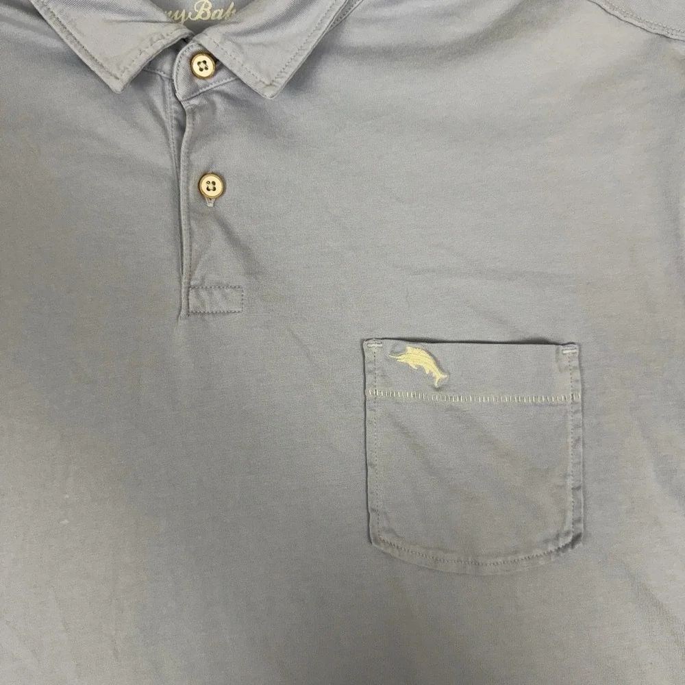 Tommy‎ Bahama Mens XXL Blue Pima Cotton Short Sleeve Pocket Polo Shirt